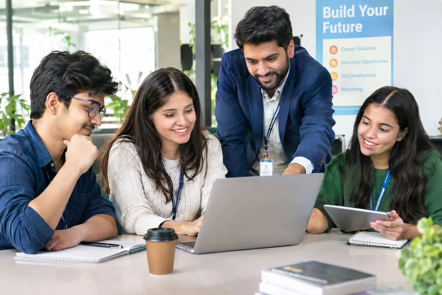 young-indian-students-collaborating-with-a-mentor-around-a-laptop-to-plan-internship-opportunities-and-career-growth